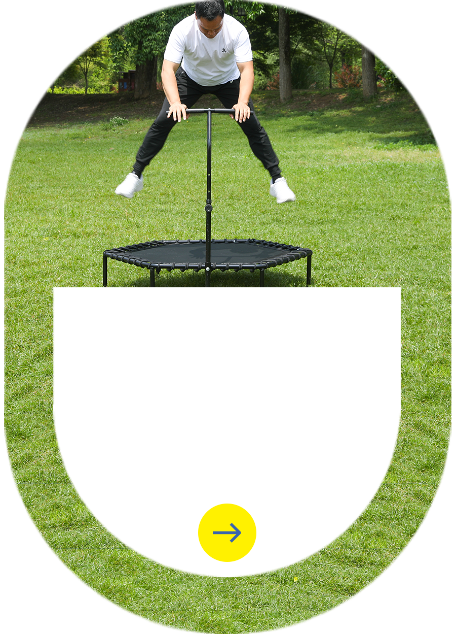 Adult testing big trampoline quality control before shipping - Zoshine manufacturing standard