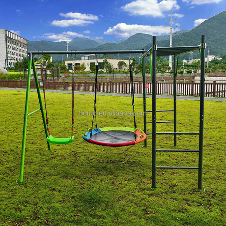 Outdoor Playset with Monkey Bar, Single Swing & Double Fabric Swing