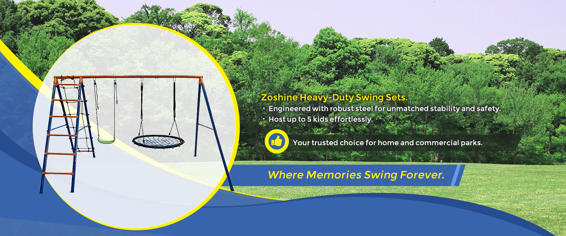 Child playing on colorful nest swing by Zoshine Sports outdoor playground equipment manufacturer