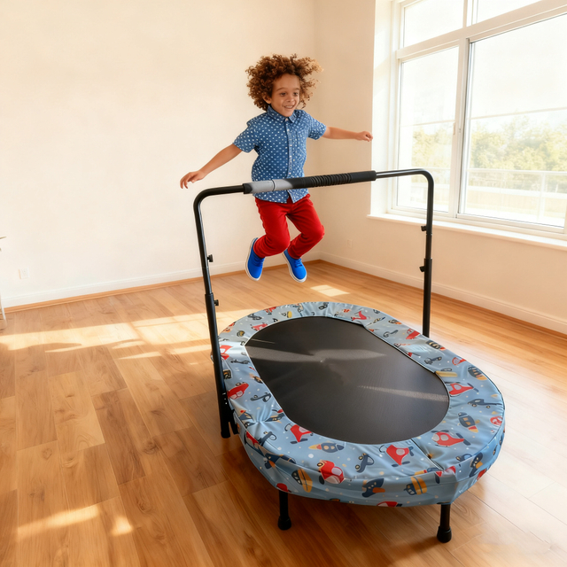 56 Inch Oval Twins Trampoline Foldable with Handle Indoor