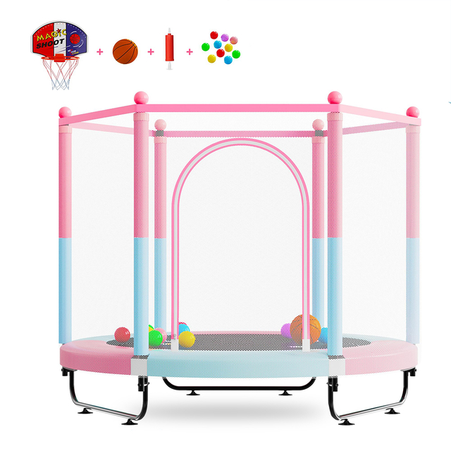 60 Inch 3in1 Kids Trampoline with Basketball Hoop Ball Pit