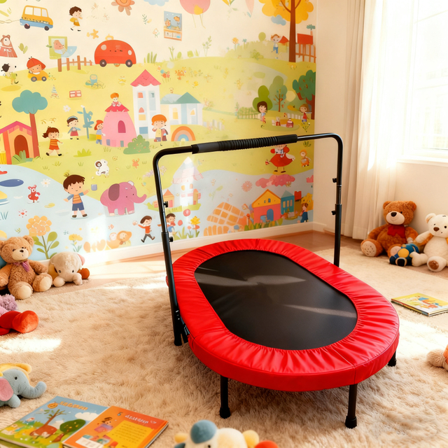 56 Inch Oval Twins Trampoline Foldable with Handle Indoor