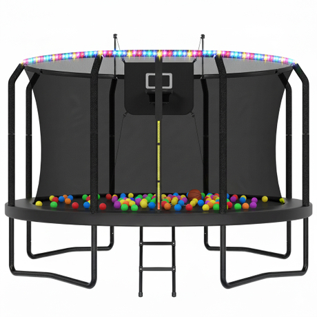 7-shaped Luxury Outdoor Trampoline with LED Lights Basketball Hoop