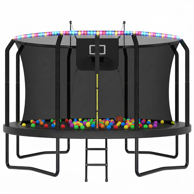 7-shaped Luxury Outdoor Trampoline with LED Lights Basketball Hoop
