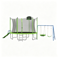 Outdoor Trampoline with Swing Set Slide Basketball Hoop
