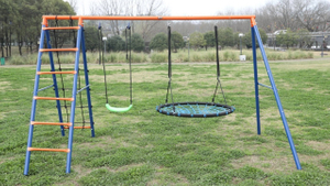2‑Seat Metal Swing Set with Dual‑Side Climbing Frame