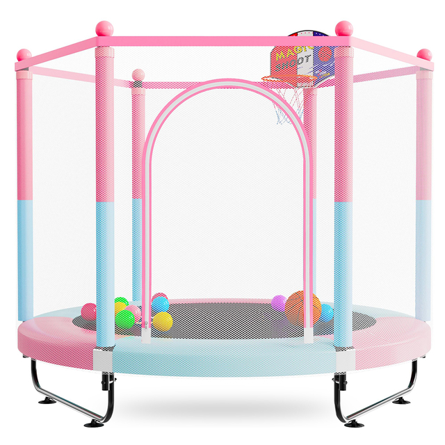60 Inch 3in1 Kids Trampoline with Basketball Hoop Ball Pit